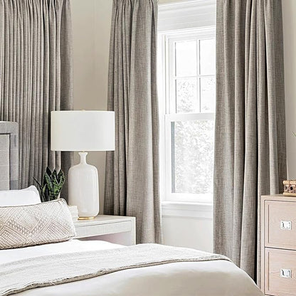 MIULEE 100% Blackout Linen Textured Curtains for Bedroom Solid Thermal Insulated Warm Taupe Grommet Room Darkening Curtains & Drapes Luxury Decor for Living Room Nursery 52 x 90 Inch (2 Panels)