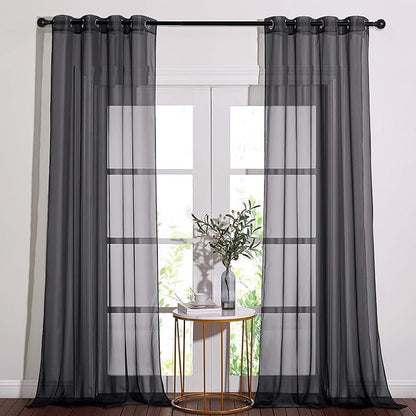 NICETOWN Living Room Sheer Curtains 108 inch Long, Eyelet Top Voile Textured Hazy Sheer Draperies Privacy with Light Penetration for Villa, W54 by L108 inches, 2 Panels, Black