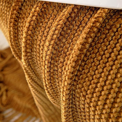 lifein Throw Blanket for Couch, Soft Boho Decor Bed Throw,Cozy Brown Knitted Chenille Small Knit Farmhouse Lightweight Throw (Golden Brown,50 * 60")