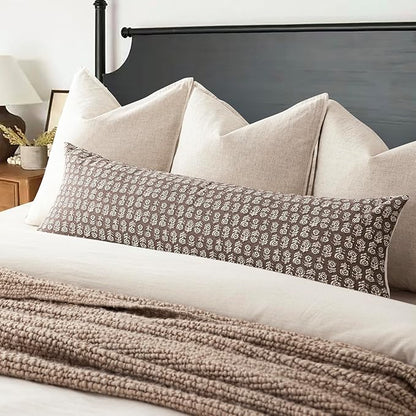 Foindtower Set of 2 Decorative Floral Long Body Lumbar Throw Pillow Covers Vintage Accent Farmhouse Cushion Covers Neutral Home Decor for Sofa Couch Chair Bedroom Living Room,14×36 Inch,Brown