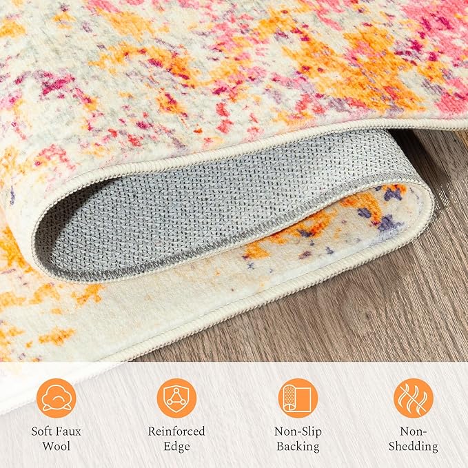 Rugflix 4x6 Area Rugs for Living Room, Washable Large Multicolor Rug Stain-Resistant Low Pile, Modern Carpet for Dining Room Home Office Kid Room Nursery Bedroom, Colorful Rainbow