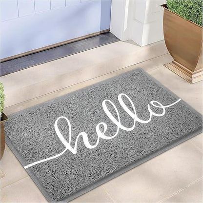 EARTHALL Door Mat Outside Inside Hello Doormat, 30"x17.5", Durable Floor Mat Non Slip Mat Ultra Absorb Mud Easy Clean Front Doormat for Garage, Entryway, Patio, High Traffic Areas, Grey