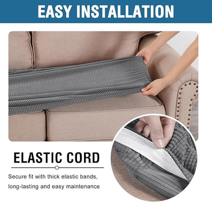 H.VERSAILTEX Super Stretch Individual Seat Cushion Covers Sofa Covers Couch Cushion Cover Slipcover Sets Thick Jacquard Textured Twill Fabric (3 Piece Sofa Cushion Covers, Grey) (Pack of 2)
