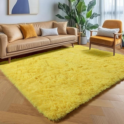 ONASAR Yellow Area Rugs for Bedroom Living Room, Fluffy 4x6 Indoor Bedside Floor Throw Rug, Soft Plush Shaggy Carpet for Nursery Kids Girls Boys Teen Dorm Home Office Decor Aesthetic