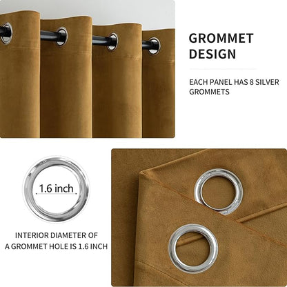 MIULEE Elegant Velvet Curtains Gold Grommet Curtains Fall Thermal Insulated Soundproof Room Darkening Blackout Curtains/Drapes for Girls & Lady Living Room/Bedroom Decor 52 x 96 Inch 2 Panels