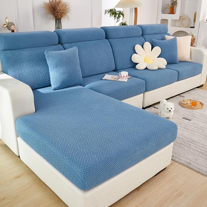 Couch Cushion Covers for Sofa Couch Covers Wear-Resistant Universal Sofa Cover Washable Stretch for Sectional Slipcovers (Texture-Blue,Extra Large Single Seat Cover)