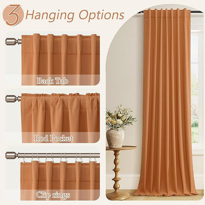 Guken Orange 100% Blackout Linen Curtains 102 Inch Length 2 Panels Set for Living Room Bedroom Back Tab Thermal Insulated 100% Black Out Drapes Room Darkening Farmhouse Window Curtains, 52x102