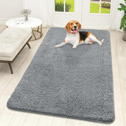 OLANLY Dog Door Mat for Muddy Paws 59x32, Absorbs Moisture and Dirt, Absorbent Non-Slip Washable Doormat, Quick Dry Chenille Mud Mat for Dogs, Entry Indoor Entryway Carpet for Inside Floor, Grey