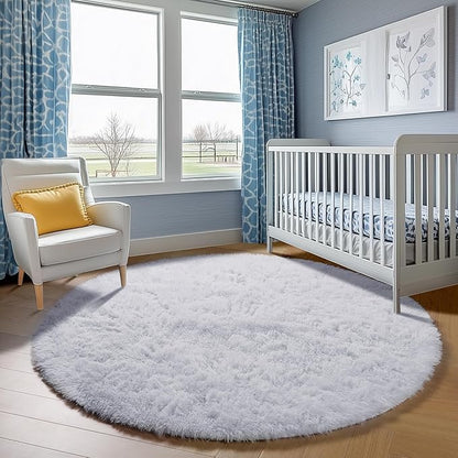 ONASAR White Round Rugs 6ft for Living Room Bedroom, Fluffy Circle Area Rug for Kids Girls Boys Teen, Soft Plush Shaggy Carpet for Nursery Dorm Classroom Playroom Home Decor Aesthetic