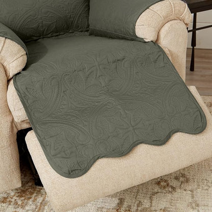 Great Bay Home Reversible Recliner Chair Cover - Washable Slipcover Furniture Protector with Elastic Straps - Perfect for Kids & Pets - Quilted & Stitched Detail (Sage Green/Light Gray)