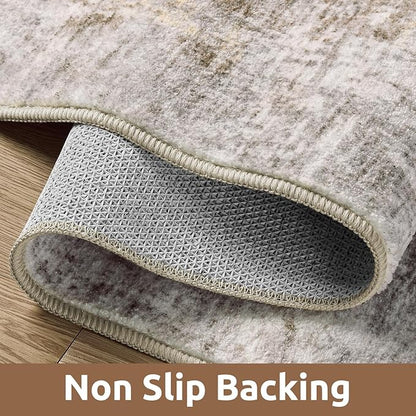 2 x 3 Small Area Rug Indoor Entryway Rug Machine Washable Non Slip Low Pile Carpet Modern Abstract Rugs for Bedroom Kitchen Powder Room Front Porch Bathroom, Beige