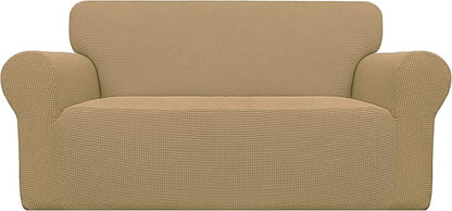 Easy-Going Stretch Loveseat Slipcover 1-Piece Sofa Cover Furniture Protector Couch Soft with Elastic Bottom for Kids Polyester Spandex Jacquard Fabric Small Checks (Loveseat, Golden)