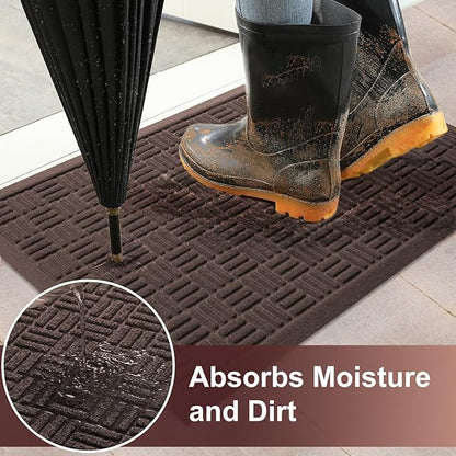 Mibao Front Door Mat Indoor Outdoor Entrance, Dirt Trapping Waterproof All-Season, All-Weather Doormat, Non-Slip Durable Natural Rubber Low Profile Easy Clean Patio Entrance Mat, 29.5" x 17", Coffee