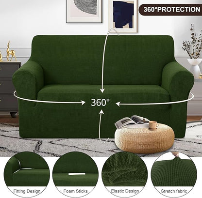 U-NICE HOME Loveseat Cover Stretch Couch Cover Sofa Cover Sofa Slipcover Furniture Protector for 2 Cushion Couch Sofa Pet Friendly(Loveseat, Bronze Green)
