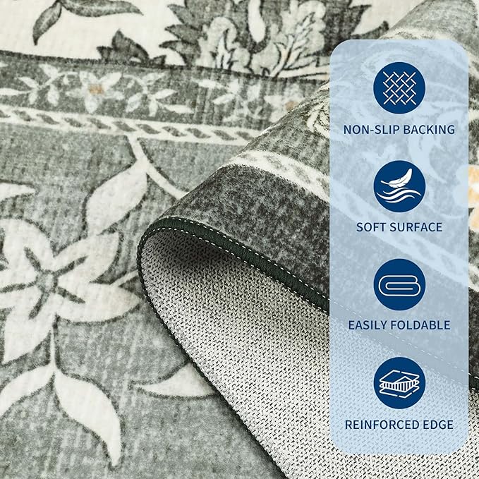 GarveeHome Provence Fog 2.5 x 8 Washable Kitchen Runner Rugs Non Slip Vintage Boho Cottage Long Rug for Hallways Bedroom Entryway Bathroom Mat with Rubber Back