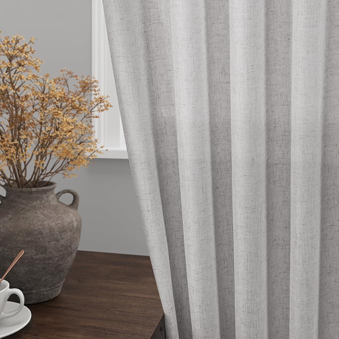 Nanspring Grey Linen Curtains 63 Inches Length 2 Panels Set for Living Room Back Tab Pocket Modern Light Filtering Semi Sheer Drapes Cotton Linen Textured Grey Window Curtain 52X63 Inches