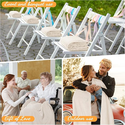 Buryeah 48 Pcs Flannel Throw Blanket Bulk 50 x 60 in Sleepover Blanket Outdoor Wedding Throw Lightweight, Oeko-tex Standard 100 Certified for Sofa Homeless Gifts (Beige)
