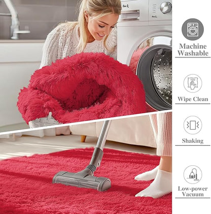 OLANLY 8x10 Machine Washable Large Area Rugs for Living Room, Bedroom, Soft Fluffy Shaggy Bedside Rug, Indoor Floor Carpet for Kids Girls and Boys, Dorms, Nursery, Home Decor Aesthetic, Red