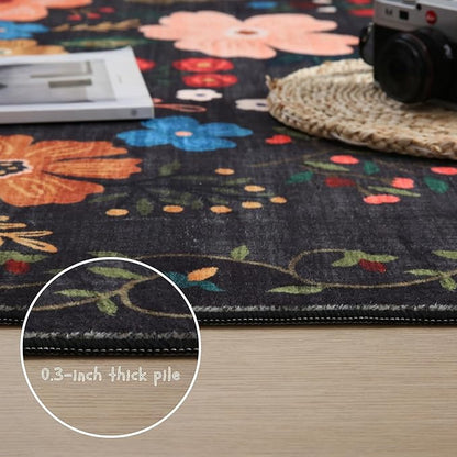 Rugcomf Runner Rug for Hallways Kitchen Rug Non Slip 2'6''x8' Washable Runner Rugs with Rubber Backing Soft Floral Carpet Runner for Hallways, Kitchen, Laundry, Bedroom, Bathroom(Black)