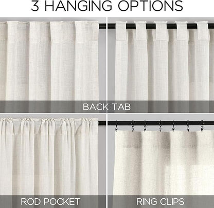 Cream Semi Sheer Curtains 96 Inches Long Back Tab Pocket Ivory Linen Living Room Curtain 2 Panel Sets Light Filtering Luxury Drapes Boho Farmhouse Room Curtains for Bedroom Aesthetic 8Ft 40x96
