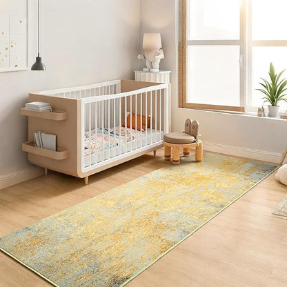 2x6 Rug Runners for Hallways Kitchen Runner Rug Non Slip Washable Long Runner Rugs with Rubber Backing Soft Abstract Carpet Runner for Hallways, Kitchen, Bathroom, Entryway (Orange, Silver & Gray)