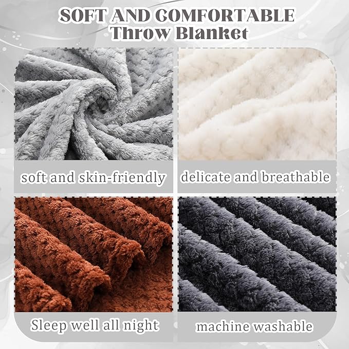 Newwiee 4 Pcs Flanne Fleece Throw Blanket for Bed Couch Large 3D Waffle Textured Soft Blanket Winter Warm Lightweight No Shedding No Pilling Decorative Throw, 50x60 Inch(Gradient Gray)