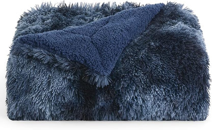 Bedsure GentleSoft Fluffy Navy Blue Throw Blanket, Tie Dye Blue Decor Navy Gifts for Men, Soft Cozy Fuzzy Plush Minky Thick Warm Sherpa Fleece Faux Fur Blanket for Couch, Blanket Gifts for Him, 50x60