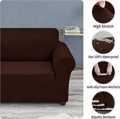 Joccun Stretch Couch Cover Slipcovers, 1-Piece Sofa Covers for 3 Cushion Couch Spandex Jacquard Washable Furniture Protector Cover for Living Room,Kids,Pets(Sofa,Chocolate)