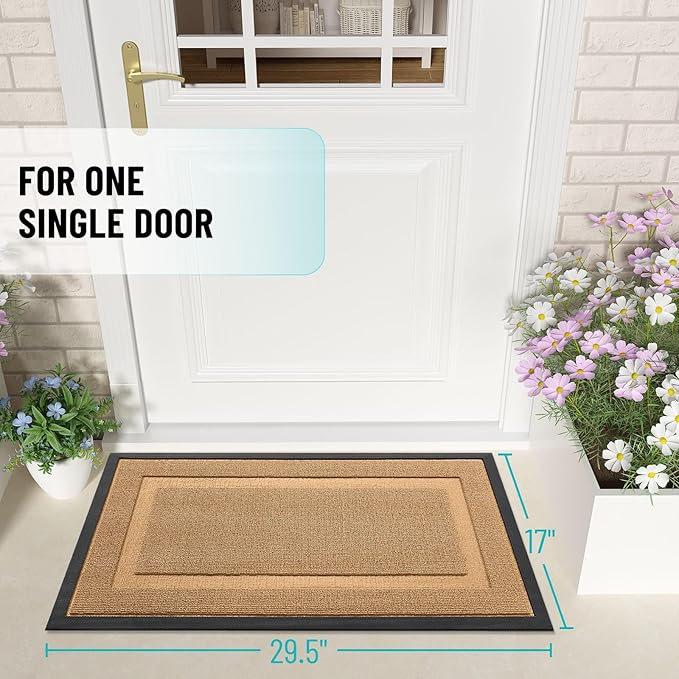 OLANLY Front Door Mat Indoor Outdoor Entrance, Waterproof All-Season, All-Weather Doormat, Sturdy Natural Rubber, Low Profile, Easy Clean Patio Porch Entryway Mat, 47x17, Butter Yellow
