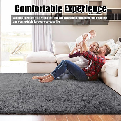 Shag Area Rug for Bedroom 4x6,Deep Grey Fluffy Area Rugs for Living Room,Soft Fuzzy Rug Non-Shedding Indoor Plush Carpet for Kids Bedroom Nursery Dorm Home Decor