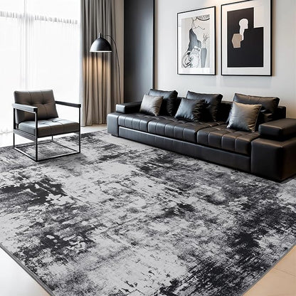 Rugflix 5x7 Area Rugs for Living Room, Washable Large Rug Stain-Resistant Low Pile, Modern Dark Carpet for Dining Room Home Office Kid Room Nursery Bedroom, Black Grey