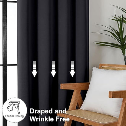 Simplebrand Ava Halloween Black Blackout Curtains for Bedroom 90 Inches Long 2 Panels Set, Solid Privacy Energy Saving Living Room Window Treatment Curtains Blackout Drapes, W50 x L90 Inch, Black