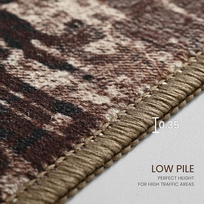 Entryway Rug 3x5 Brown Bedroom Area Rug Washable Non Slip Abstract Coffee Boho Rugs for Indoor Entry, Kitchen, Classroom, Bathroom, Kids Girls Room, Office, College Dorm Small Carpet