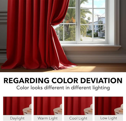 Deconovo Christmas Blackout Curtains, Thermal Insulated, W42 x L63 2 Panels, Back Tab, Machine Washable, Room-Darkening Drapes for Bedroom/Living Room Red