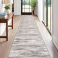 KOZYFLY Modern Abstract Hallway Runner, 2x12 Washable Rug Runner Non-Slip Soft Striped Kitchen Runner Rug, Grey/Light Beige/Brown Print Carpet for Entryway Bathroom