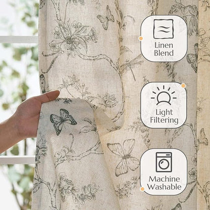 jinchan Floral Curtains Lined Linen Blend Curtain for Living Room 63 Inch Length Grey Farmhouse Curtains French Country Flower Gray Patterned Curtain Drapes Back Tab Rod Pocket 2 Panels