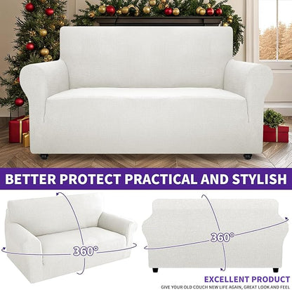 ZNSAYOTX Super Stretch Couch Cover Love Seat Sofa Covers for Living Room Dogs Pet Friendly Furniture Protector Spandex Loveseat Slipcovers with Anti Slip Foam Sticks (White, Loveseat)