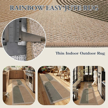 Lahome Enfys Modern Rainbow Easy Jute Rug, 2x8 Hallway Runner Washable Rugs for Entryway Farmhouse Kitchen Rug, Non Slip Indoor Outdoor Carpet Contemporary Throw Door Mat for Bedroom Porch