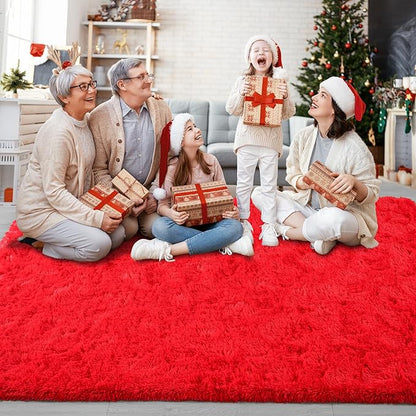 Chicrug Soft Area Rugs for Bedroom Living Room Plush Fluffy Rug 3x5 Feet, Shag Furry Area Rug Carpet Non Shedding for Nursery Children Kids Girls Room Home Decorative,Red