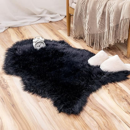 MIULEE Fluffy Rug Soft Shaggy Faux Fur Area Rug Luxury Plush Sheepskin Carpet for Halloween Bedroom Living Room Sofa Chair 2 x 3 Feet, Black
