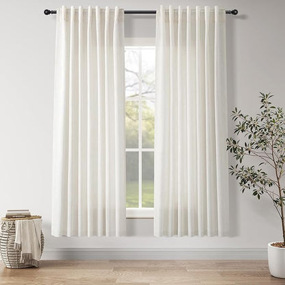 Nanspring Natural Linen Curtains 72 Inches Long for Living Room Country Light Filtering Semi Sheer Curtains Farmhouse Decor Curtain for Bedroom Back Tab and Rod Pocket 52x72, 2 Panels
