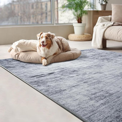 Toneed Abstract Area Rug Modern Washable Rug Soft Non Slip Rug Low Pile for Bedroom Living Room Dining Room Grey 3x5 Feet