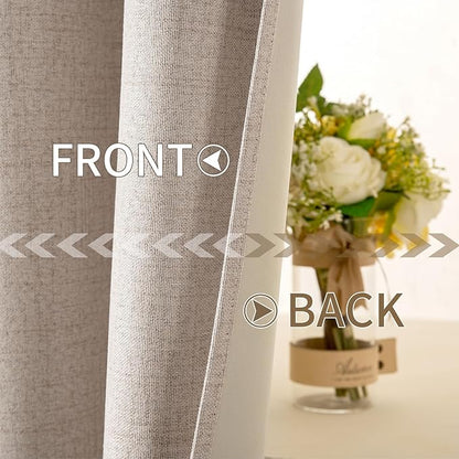 MIULEE 100% Blackout Linen Textured Curtains for Bedroom Solid Thermal Insulated Natural Beige Grommet Room Darkening Curtains & Drapes Luxury Decor for Living Room Nursery 52 x 98 Inch (2 Panels)