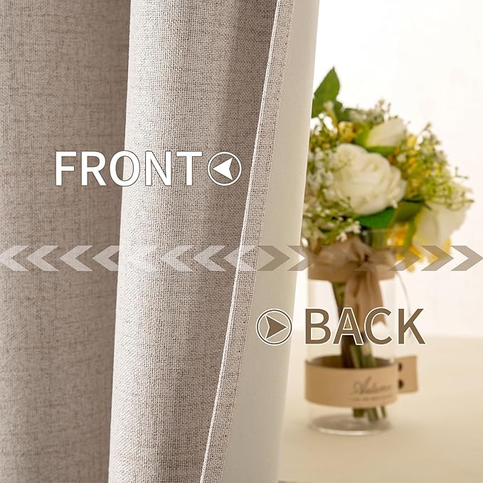 MIULEE Linen Textured Curtains for Bedroom Solid 100% Blackout Thermal Insulated Natural Beige Grommet Room Darkening Curtains & Drapes Luxury Decor for Living Room Nursery 52 x 63 Inch (2 Panels)