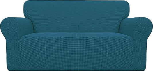 Easy-Going Stretch Loveseat Slipcover 1-Piece Sofa Cover Furniture Protector Couch Soft with Elastic Bottom for Kids Polyester Spandex Jacquard Fabric Small Checks (Loveseat, Deep Teal)