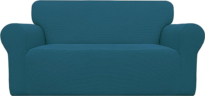 Easy-Going Stretch Oversized Loveseat Slipcover 1-Piece Sofa Cover Furniture Protector Couch Soft with Elastic Bottom for Kids Polyester Spandex Jacquard Fabric Small Checks Peacock Blue