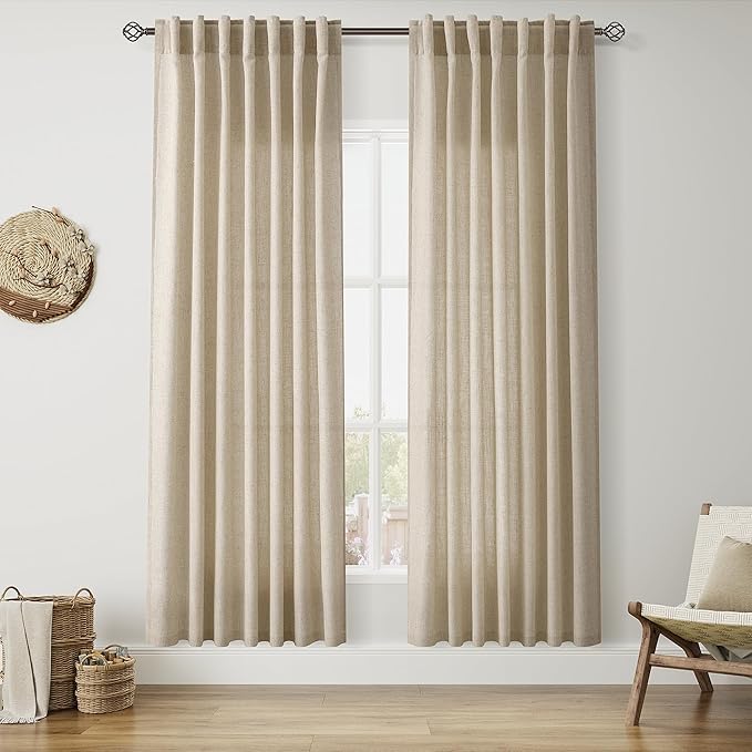 Taupe Burlywood Linen Curtains 80 Inch Length for Living Room Light Filtering Semi Sheer Curtain Back Tab Rustic Luxury Neutral Modern Farmhouse Decor Drapes for Bedroom Dinner Room 52x80, 2 Panels