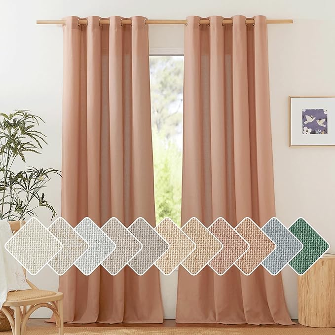 NICETOWN Linen Curtains for Bedroom 96 inches Long, Grommet Rustic Farmhouse Linen Blend Curtains & Drapes Privacy with Light Through for Living Room, Terracotta, W55 x L96, 1 Pair