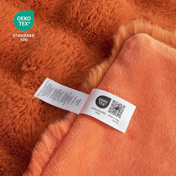 Cozy Bliss Faux Fur Throw Blanket for Bed King Size, Bubble Plush Blanket, Fuzzy Soft & Thick Blanket for Fall Bed Sofa Living Room, 108x90 Inches Halloween Burnt Orange