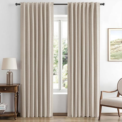 MIULEE 100% Blackout Linen Curtains for Bedroom, Taupe Solid Luxury Decor Thermal Insulation Room Darkening Drapes for Living Room Nursery Back Tab Rod Pocket 42 x 90 Inches, 2 Panels